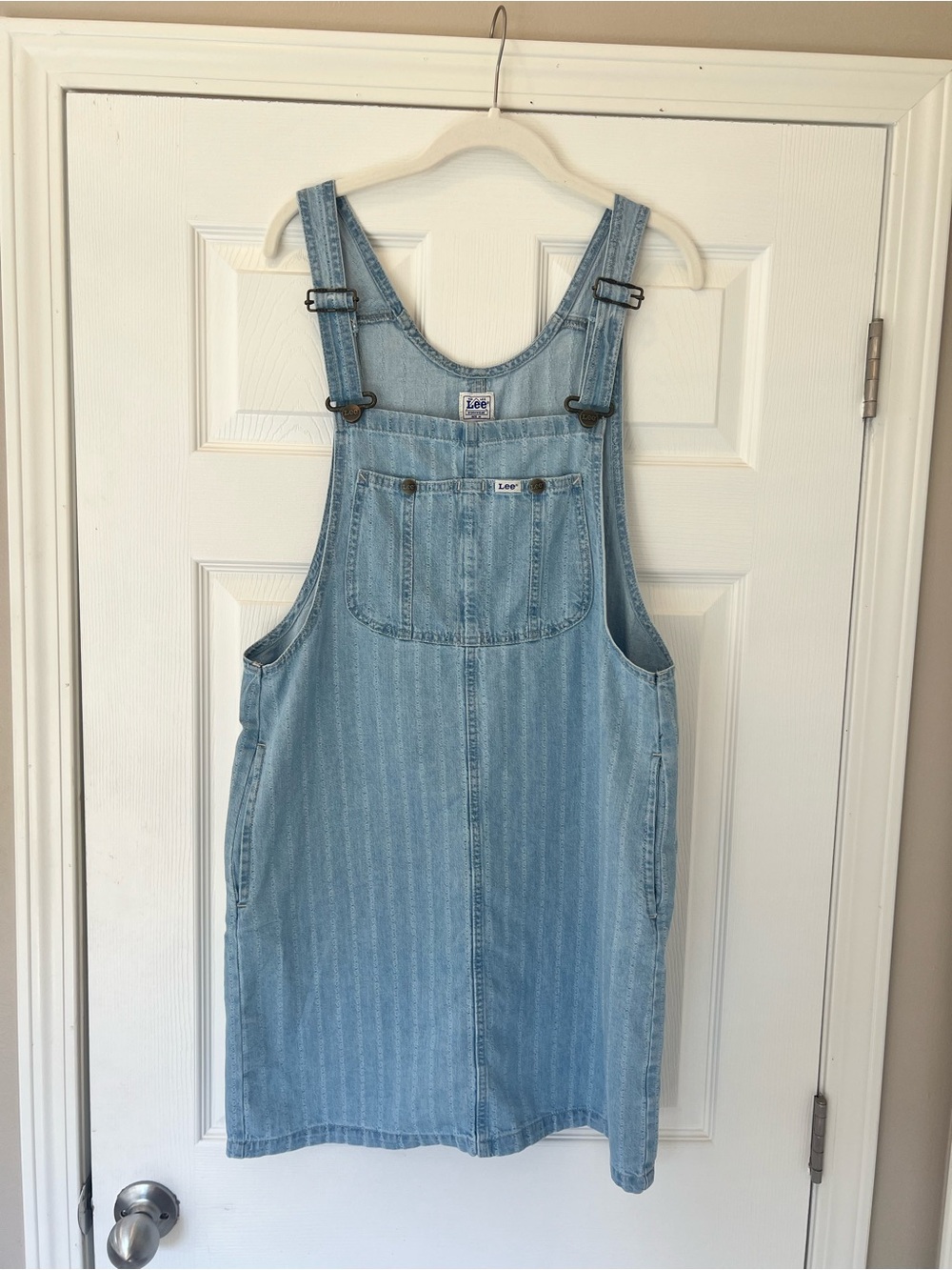 NWOT Lee Light Blue Denim Overall Skirtall Dress - Size Medium